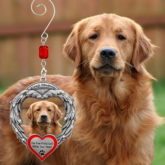 Pet Memorial Photo Christmas Ornament - Always Remember The Paw Prints I Left Within Your Heart - Gift Bag - Choose The Customized Option We Will Insert Your Photo - 4" H x 3" W
