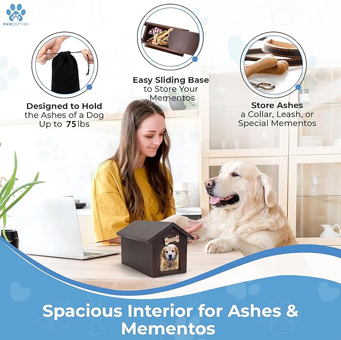Dog Urns for Ashes, Pet Memory Box Keepsake with Photo Display and Dog Tag Hook, Personalized Pet Urns for Dogs as a Perfect Dog Memorial or pet Remembrance Gift