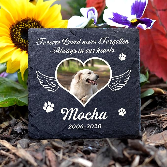 EDSG Personalized Dog Memorial Gifts for Loss of Dog Pet Memorial Gifts for Dogs Cats Memorial Stone Pet Loss Gifts Natural Slate Grave Plaque Pets Bereavement Gifts Loss of Pet Gift (Design 4)