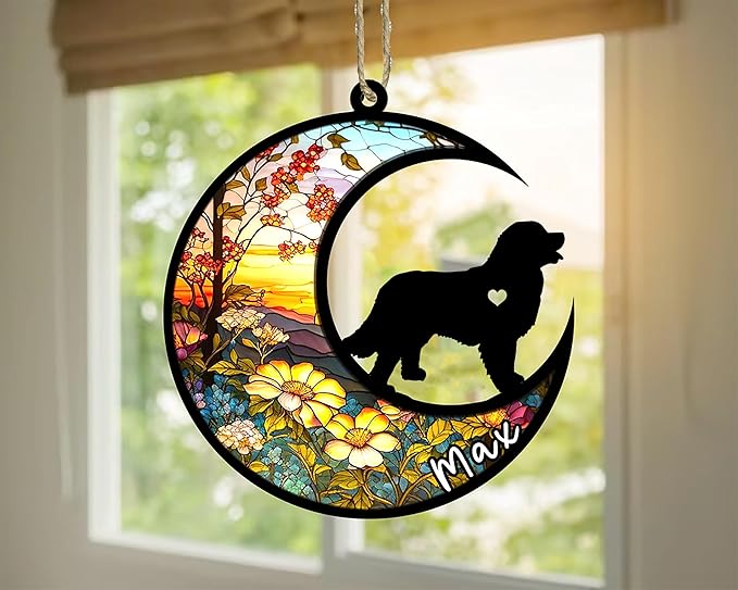 Personalized Dog Memorial, Custom Name Bernese Mountain Dog Christmas Ornament with Name, Custom Breeds, Pet Loss Light Catcher, Gifts for Lovers Loss of Pet Sympathy on Mothers Day Christmas