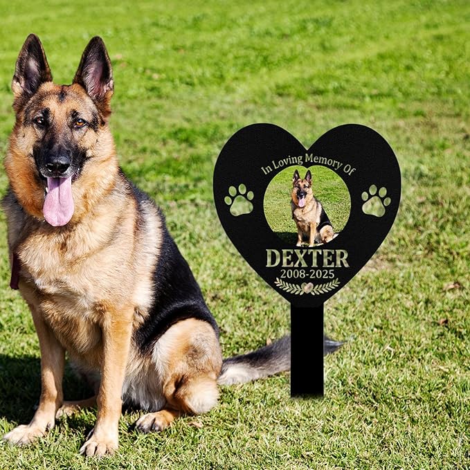 Custom Dog Grave Markers Outdoor, Personalized Pet Grave Marker Dog Memorial with Photo and Name, Outdoor Weatherproof Pet Cemetery Sign, Personalized Dog Memorial Gifts for Loss of Dog