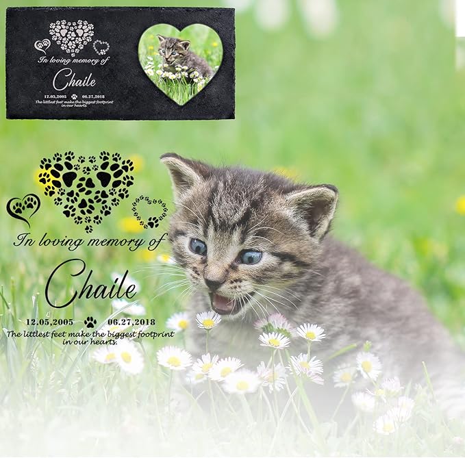 Fanery Sue Custom Cat Memorial Stones with Full Color Image, Dog Memorial Gift Garden Stones, Pet Grave Markers Personalized, All-Natural Memorial Headstone for Pet