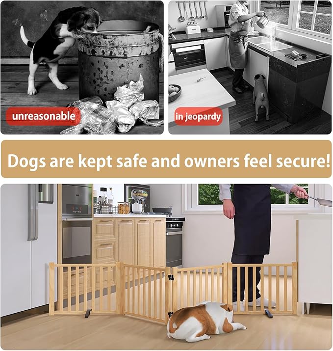 Solid Wood Freestanding Pet Gate,Nature Wood Dog Gates for Doorways The House,Pet Gate for Stairs,Freestanding Indoor Gate Safety Fence,16.9" Height-4 Panels