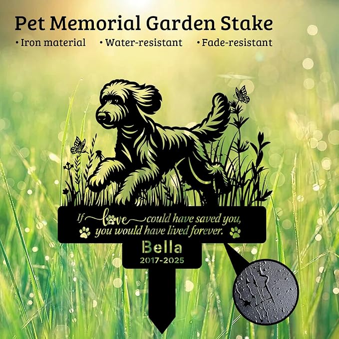 Custom Goldendoodle Memorial Stake with Name & Date, Personalized Pet Metal Memorial Garden Stakes for Doodle, Pet Doodle Stake Dog Loss Sign Pet Garden Memorial Sign Pet Grave Markers