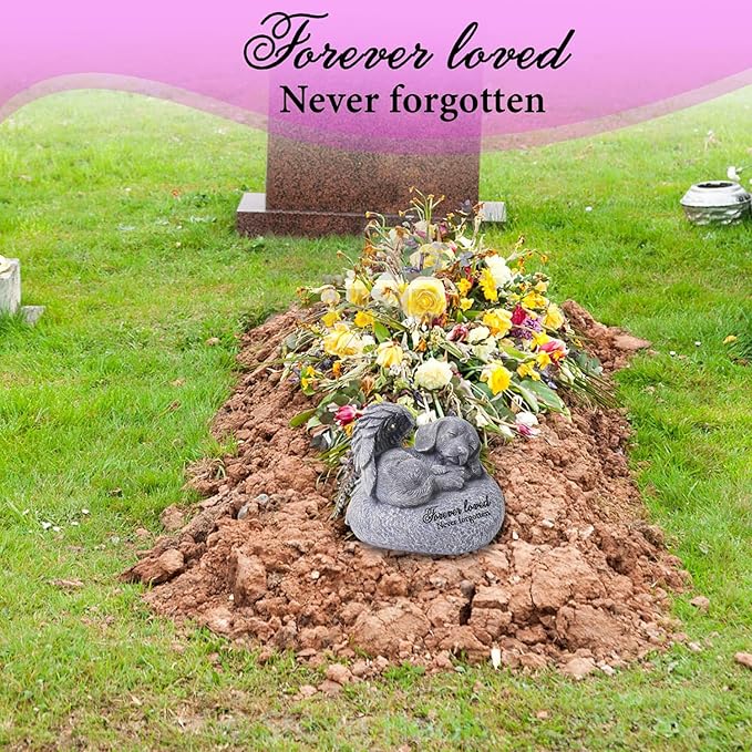 Pet Memorial Gifts for Dogs,Hand-Sculpted Resin Pet Loss Sympathy Gift with LED Light, Pet Angel Sleeping Dog Memorial Stone Statue Pet Headstone Grave Markes for Loss Dog Sympathy Gift