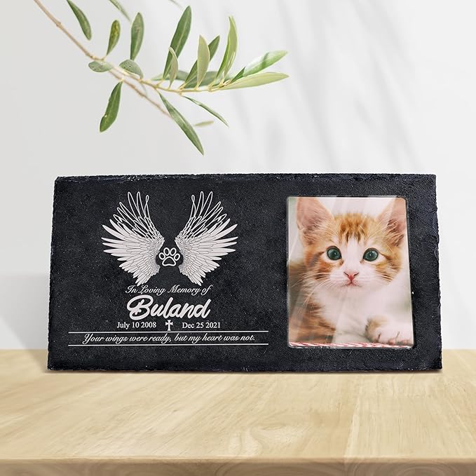 Fanery Sue Custom Cat Memorial Stones with Full Color Image, Dog Memorial Gift Garden Stones, Pet Grave Markers Personalized, All-Natural Memorial Headstone for Pet