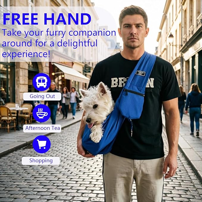 Dog Sling,Dog Slings for Small Dogs for 3-12 lbs,Puppy Sling Made of Waterproof and Anti-Static Fabric, Cat Sling with Storage Bag, Anti-Detachment, Make It Easy for Pets to Travel Blue