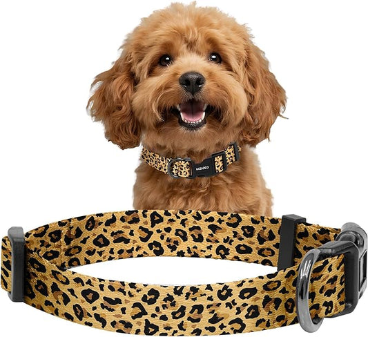 Kazazoo Dog Collar Cute and Soft Nylon Puppy Collar for Boy and Girl, Adjustable Dog Collars for Small Medium Dogs, Brown Leopard-S