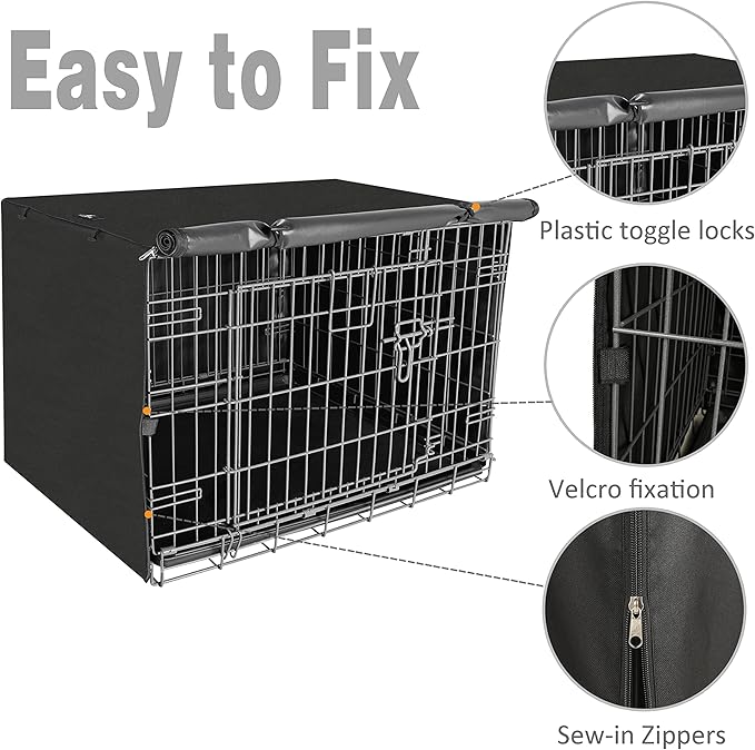 X-ZONE PET Double Door Dog Crate Cover - Polyester Pet Kennel Cover (Fits 24 30 36 42 48 inches Wire Crate) (24 Inch, Black)