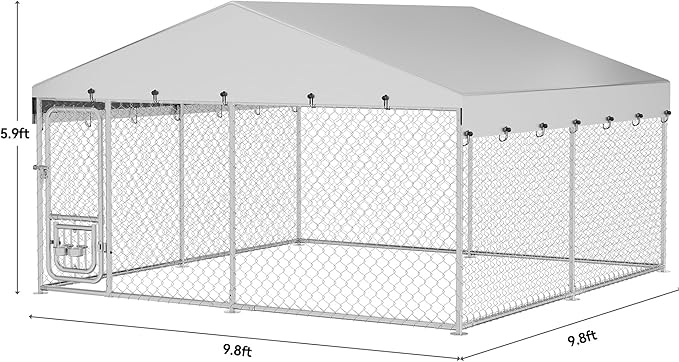 YITAHOME 10'x10' Large Outdoor Dog Kennel with Rotating Feeder Bowls, Outdoor Dog Enclosure with Roof, Heavy Duty Dog Cage for Large Dogs
