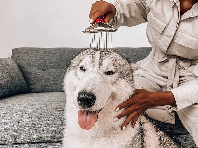 Tuff Pupper Dog Undercoat Rake Tool | Easily & Safely Remove Dead, Matted Or Knotted Hair | Ergonomic Dematting Comb For Thick Coats | Non-Slip Safety Handle Provides Precision Control Against Knots