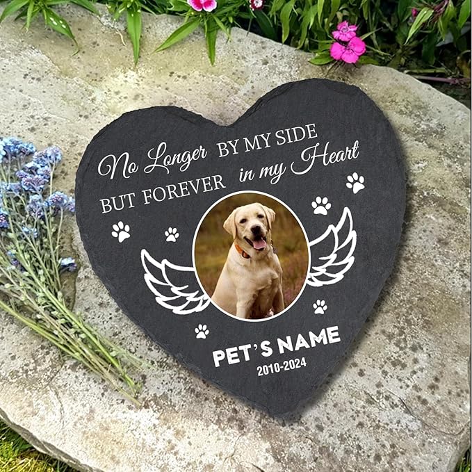 Cowcute Personalized Dog Memorial Stone, Customized Dog Memorial Gifts for Loss of Dog, Custom Pet Memorial Stone for Dog Mom Cat Owner, Garden Pet Grave Markers Headstone, Heart Shaped