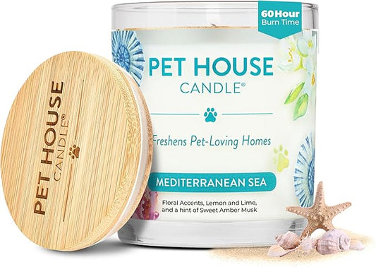 Pet House Scented Candles, 100% Plant-Based, Long Lasting Candle with a 60 Hour Burn Time, Made for Pet Odors - Mediterranean Sea