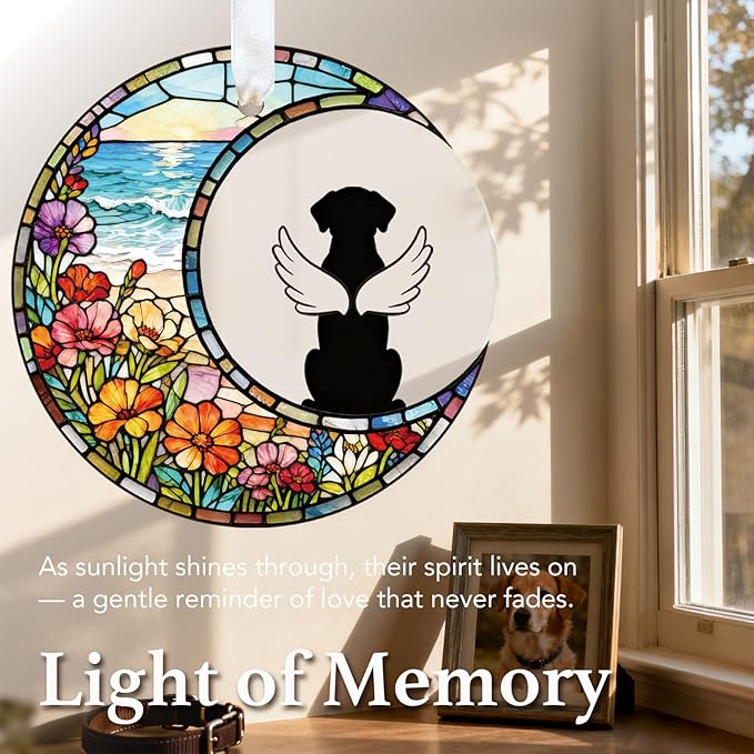 Glass Dog Memorial Ornament 3" - Personalized Pet Loss Suncatcher Keepsake with Gift Box, Remembrance Ornament for Christmas, Christmas Stocking Stuffer Sympathy Decoration for Pet Lovers (Sea)
