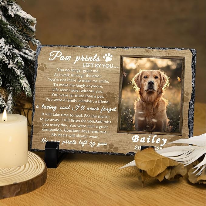 Ships Next Day Personalized Dog Memorial Gifts for Loss of Dog, Custom Pet Memorial Stone with Photo Name Date Bereavement Sympathy Gift for Dog Cat Lover