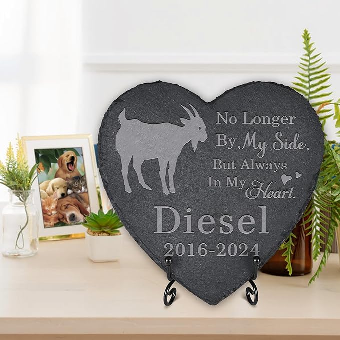 Goat Memorial Stone Goat Headstone - Memorial for Goat - Loss of Goat - Goat Keepsake - Pet Remembrance Goat - in Memory of Goat (Heart-Shaped)