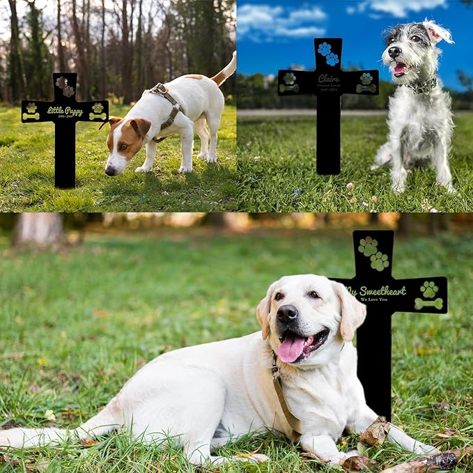 Nsipan Custom Dog Memorial Stake Personalized Dog Name Metal Memorial Sign Dog Paw Bone Stake Custom Dog Headstone Sign Customized Remembrance Gift for Dog Lovers Pet Grave Markers Memorial Plaques