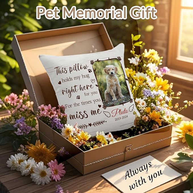 Custom Dog Memorial Throw Pillow with Photo - Personalized Loss of Dog Sympathy Gift for You | Pet Memorial Gifts for Dogs/Cats