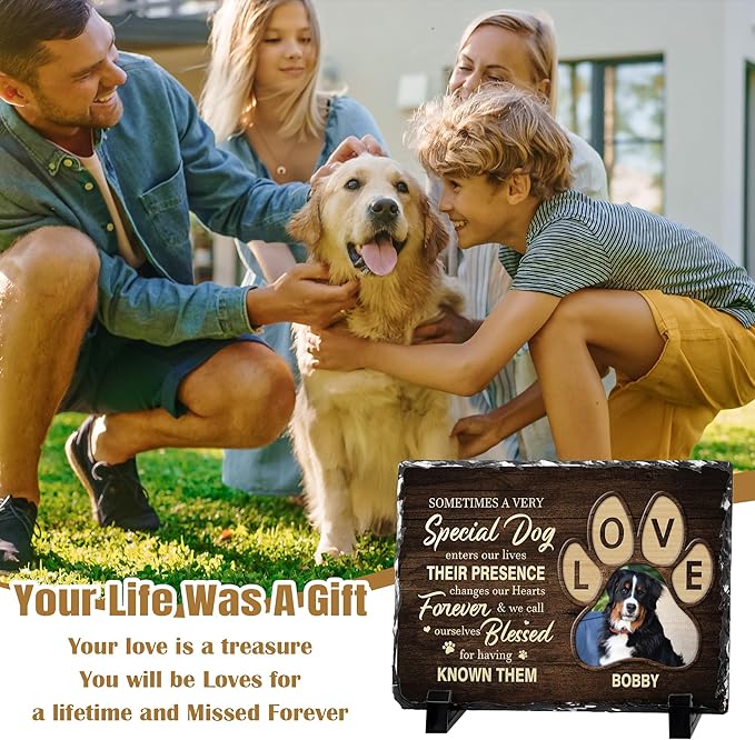 Custom Dog Memorial Gifts for Loss of Dog, Personalized Pet Memorial Stone with Photo Name, Pet Headstones for Dogs, Bereavement Sympathy Gifts for Dog Cat Lover