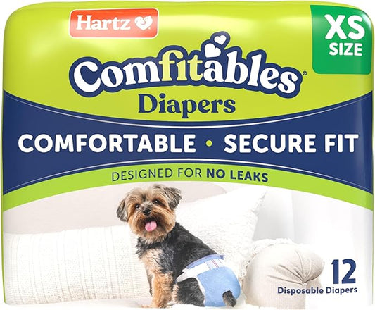 Hartz Comfitables Disposable Dog Diapers, Size XS 12 Count, Comfortable & Secure Fit, Easy to Put On, Super Absorbent Male and Female Diaper
