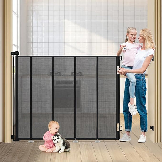 47" Extra Tall Retractable Baby Gates, Extends to 71" Wide, ExtraTall Retractable Safety Gate with Reinforced Strips, Retractable Tall Dog Gates for Doorways Mesh Baby Pet Gates Indoor, Black