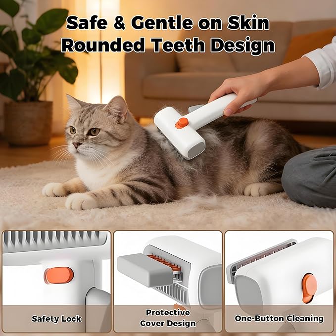 2-in-1 Self Detangling Grooming Comb for Dogs & Cats – Dematting Brush & Undercoat Rake for Long or Short Hair, Effortlessly Removes Mats, Tangles & Loose Fur for a Smooth, Healthy-Looking Coat