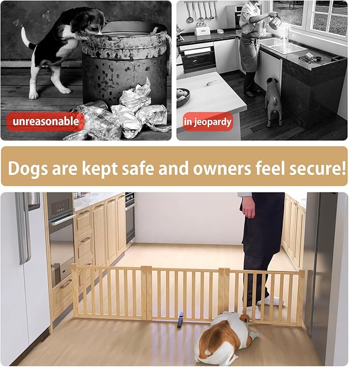 Solid Wood Freestanding Pet Gate,Nature Wood Dog Gates for Doorways The House,Pet Gate for Stairs,Freestanding Indoor Gate Safety Fence,16.9" Height-3 Panels