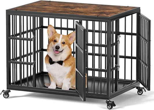 VERIFURTY 30 Inch Heavy Duty Dog Crate Furniture with Self-Locking Latch for Medium and Small Dogs, Escape-Proof Dog Kennel Furniture Indoor, Decorative Pet Cage End Table, Rustic Brown