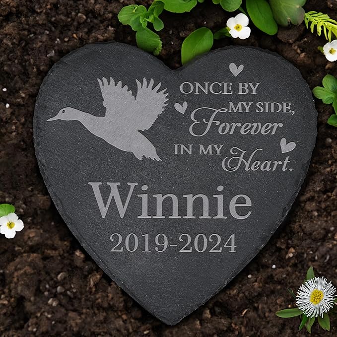 Personalized Pet Memorial, Duck Memorial Stone, Duck Tombstone, Duck Grave Marker, Duck Memorial Gifts, Duck Loss - Heart-Shaped