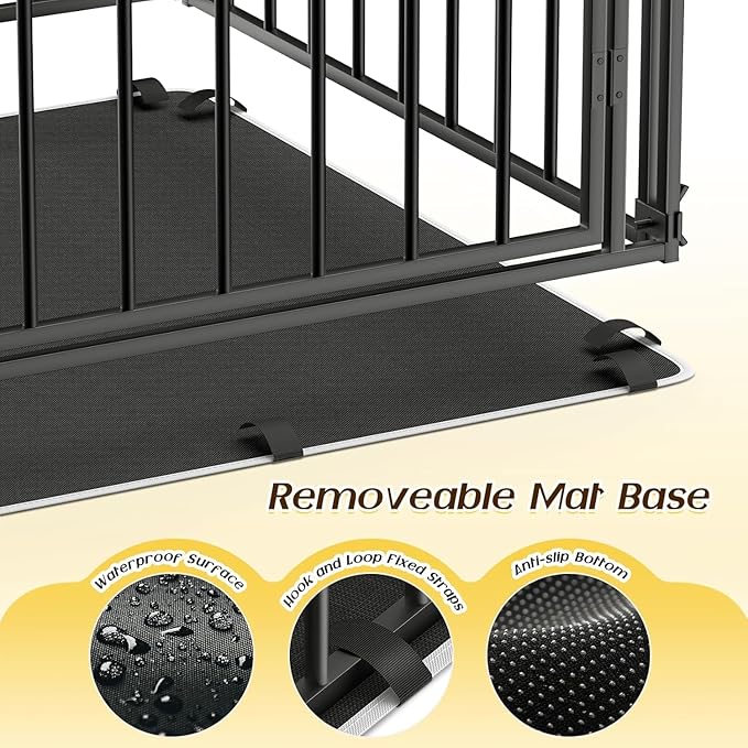 Pawaboo Heavy Duty Dog Crate, 56 inch Large Metal Dog Cage, Thickened Anti-bite Dogs Kennel with Mat, Dogs Playpen with Secure Top, Pet Cage Crate with Lock Door, Black