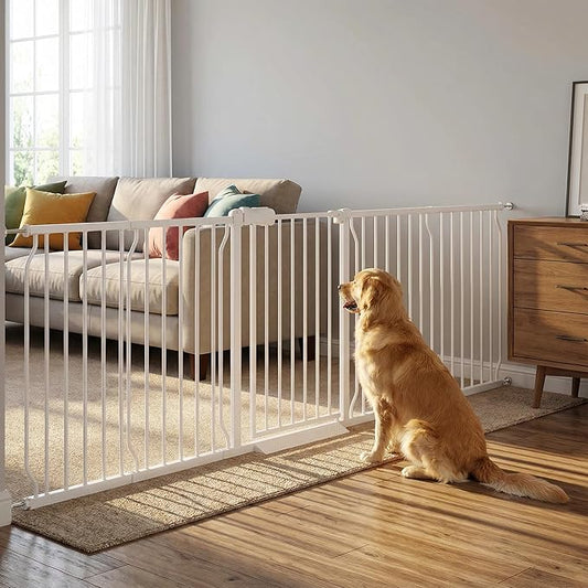 Extra Wide Baby Gate 85.8-104.5 Inch, Pressure Mounted No Drilling, for Stairs & Doorways, Metal White Indoor Safety Gate for Kids and Dogs