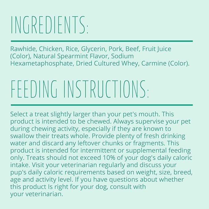 Better Belly Dental Kabobs, Dental Dog Chews with Breath-Freshening Spearmint, 18 Count