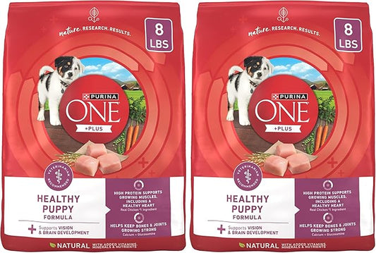 Purina ONE Puppy Food, High Protein Formula | Natural Ingredients | Added Vitamins | 8 lb Bag | Pack of 2