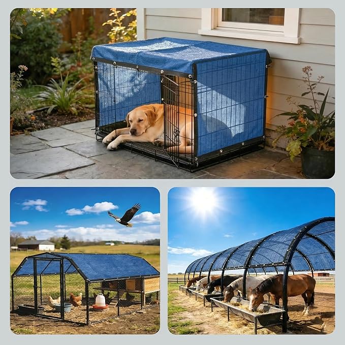 Royal Shade 10' x 29' Blue Custom Size 90% Shade Cloth Dog Kennel Shade Mesh Tarp Sunblock with Grommets for Dog Kennel Cover, Fence Privacy Screen, Greenhouse, Chicken Coop & Pet Playpen.