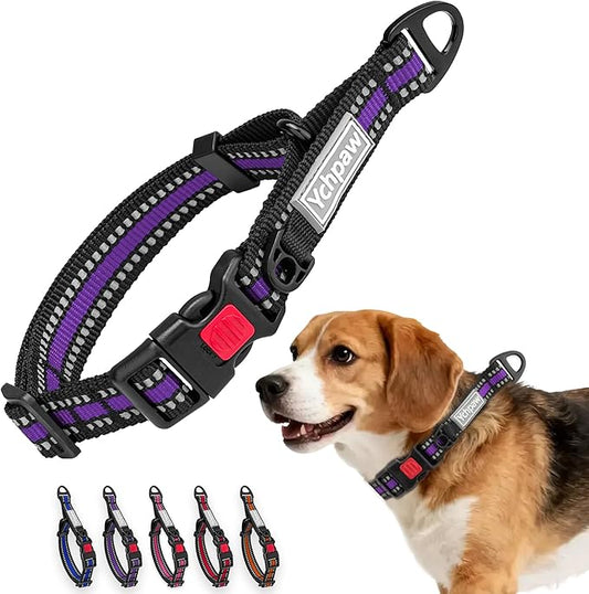 Martingale Collar for Dogs Reflective Collar with Quick Release Buckle, Adjustable Nylon Collars for No Slip Dog Collar, Purple, S