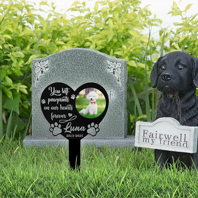 Custom Dog Grave Markers Outdoor, Personalized Pet Grave Marker Dog Memorial with Photo and Name, Outdoor Weatherproof Pet Cemetery Sign, Personalized Dog Memorial Gifts for Loss of Dog