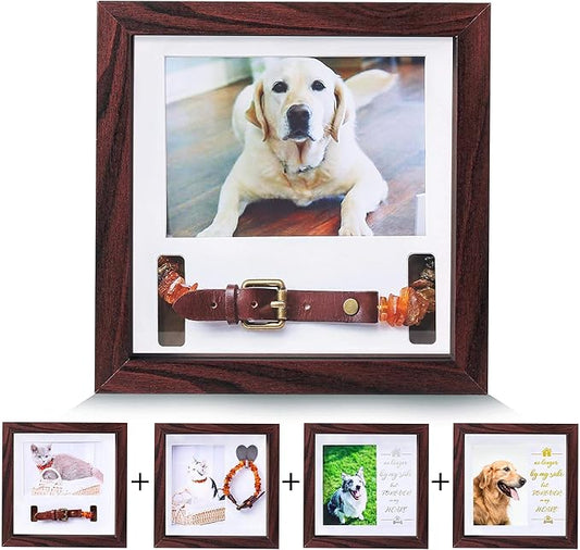 KCRasan Pet Memorial Picture Frame - Sentiment Frame for Loss of Dog or Cat Gifts - Pet Collar Frame Remembrance Sympathy Tribute Keepsake, Mahogany