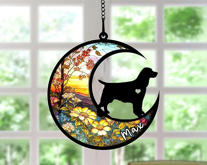 Personalized Dog Memorial, Custom Name English Springer Spaniel Dog Christmas Ornament with Name, Custom Breeds, Pet Loss Light Catcher, Gifts for Lovers Loss of Pet Sympathy on Mothers Day Christmas