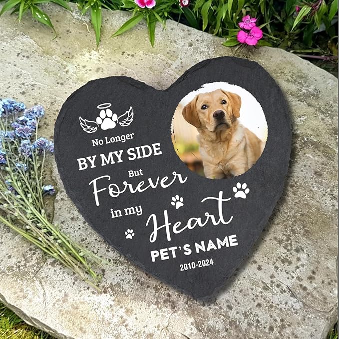 Cowcute Personalized Dog Memorial Gifts for Loss of Dog, Customized Pet Memorial Stone with Photo Name Dates, Cat Headstone Cemetery Decorations for Grave, Pet Loss Gifts for Dog Mom Cat Lovers Owner