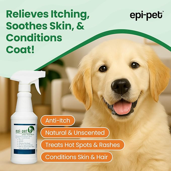 Epi-Pet Veterinary Formulated Dog Hot Spot and Dog Itch Spray, Pet Skin Treatment Spray for Allergies, Deshedding and Redness, Use it as Skin and Coat Conditioner(16 Fl Oz (Pack of 2), Unscented