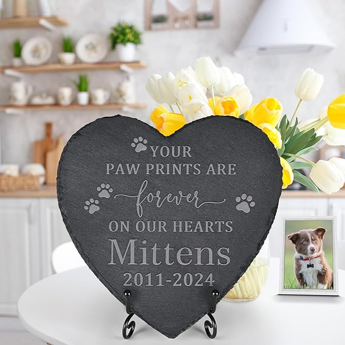 Pet Memorial Gifts, Pet Memorial Stone, Dog Memorial Gifts for Loss of Dog, Pet Remembrance Gift, In Memory of Dog Cat, Loss of Pet Sympathy Gift, Pet Loss Gifts - Forever on Our Hearts(Heart-shaped)
