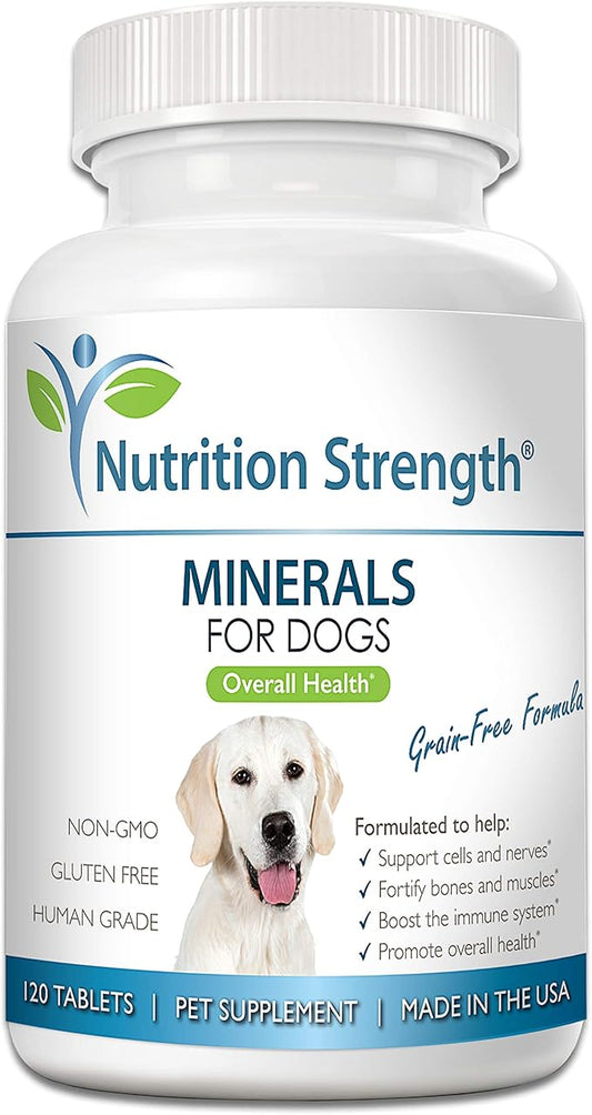 Dog Minerals & Electrolytes - Essential Raw Diet Balancer & Senior Dog Vitality Support - Calcium, Magnesium, Zinc, Iron & Selenium for Bone, Muscle & Nerve Health - 120 Tablets
