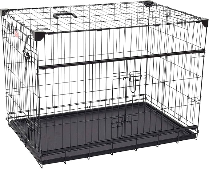 Lucky Dog Dwell Series 36 Inch Medium/Large Lightweight Kennel Secure Fenced Pet Dog Crate w/Divider Panels, Sliding Doors, and Removable Tray, Black