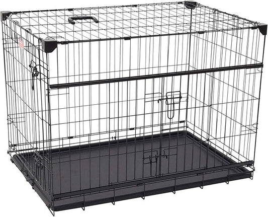 Lucky Dog Dwell Series 36 Inch Medium/Large Lightweight Kennel Secure Fenced Pet Dog Crate w/Divider Panels, Sliding Doors, and Removable Tray, Black