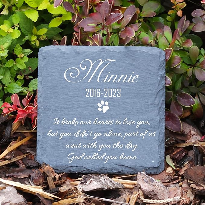 Personalized Individual Square Memorial Plaque + Stand for Pet Cat Dog Slate Stone Frame Paw Grave Marker - Size 3.94" x 3.94" or 100 x 100 mm - Name