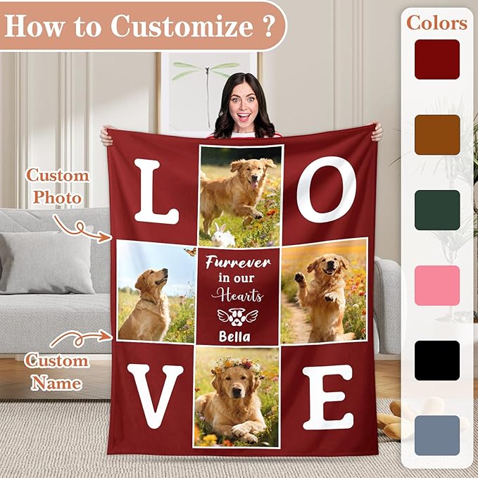 Pet Memorial Blanket Gift - Personalized Dog Memorial Blankets, Pet Sympathy Gifts for Loss of Dogs for Pets Lovers, Dog Bereavement Passing Away Gift, Custom Dogs Blanket (G)