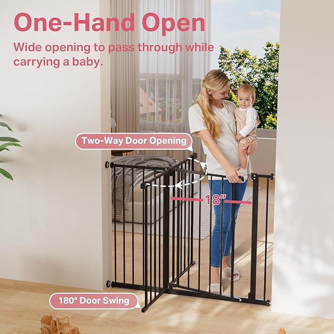 InnoTruth Baby Gate for Stairs 28.9-42.1" Wide, 30" Tall Easy Step Walk Through Expandable Dual Lock Dog Gates for The House，Pressure Mounted Easy Install Pet Gate for Doorways, Black