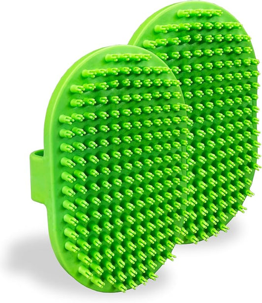 Lillian Ruff Dog Bath Brush - 2 Pack of Flexible Rubber Dog Shower Brush with Adjustable Strap - Soothing Massage Bristles Produce more Lather, Reduce Bath Time, Remove More Dirt & Loose Hair (Green)