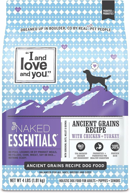 I and love and you Naked Essentials Ancient Grains Dry Dog Food - Chicken + Turkey - High Protein, Real Meat, No Fillers, 4lb Bag