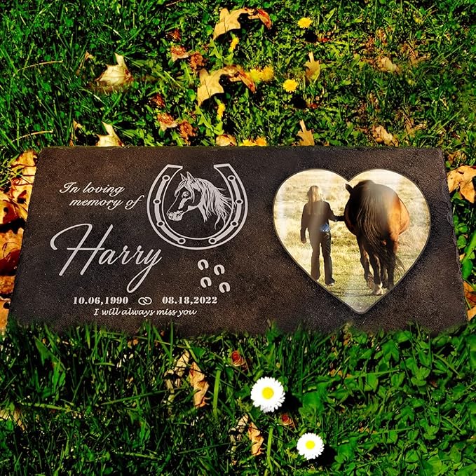 Fanery Sue Custom Cat Memorial Stones with Full Color Image, Dog Memorial Gift Garden Stones, Pet Grave Markers Personalized, All-Natural Memorial Headstone for Pet